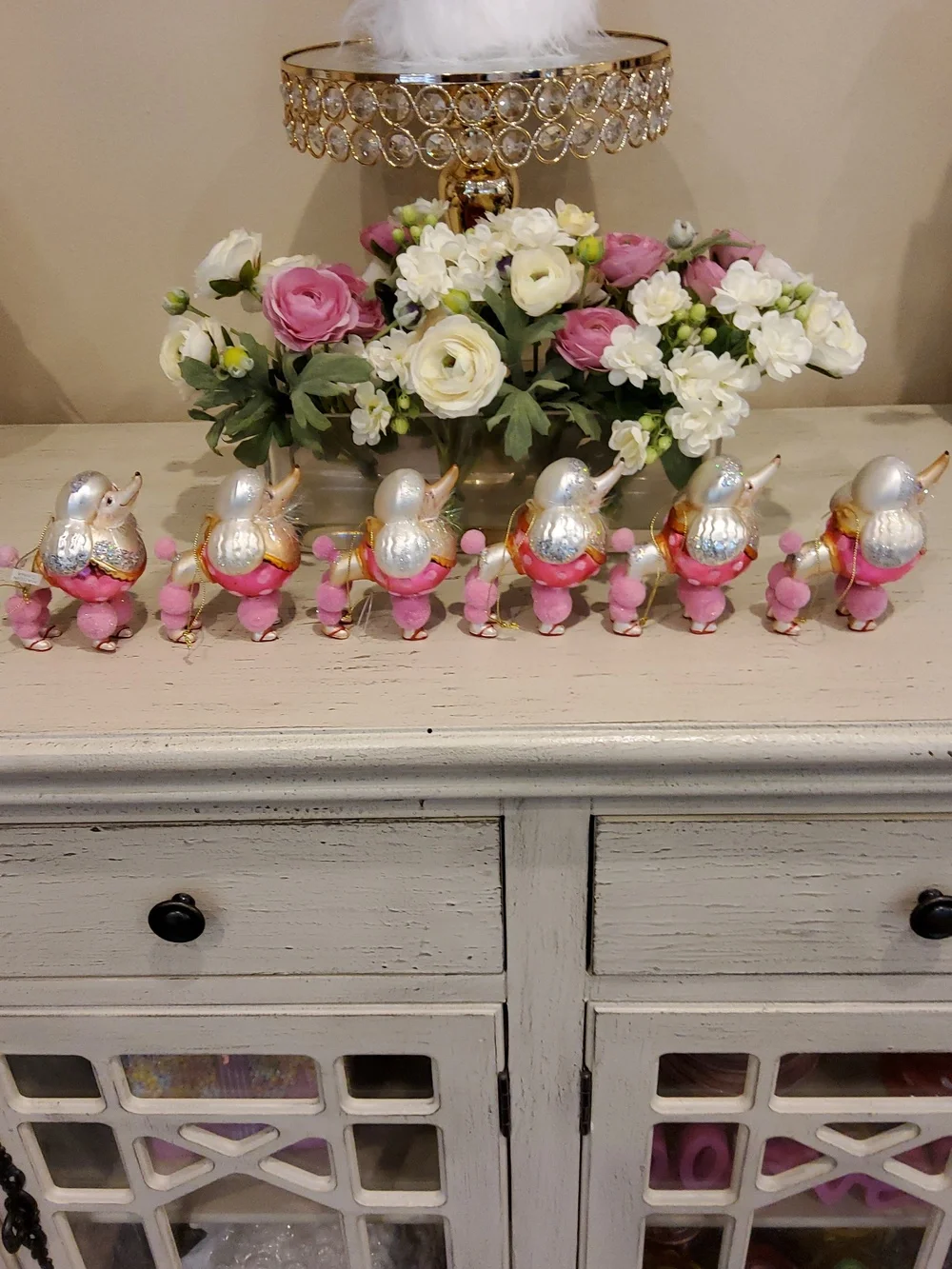 Decorative Pink and White Poodle Ornaments - Set of 6